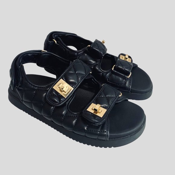 Steve Madden Shoes - Steve Madden Womens Platform Sandals Size 8 Black Quilted Faux Leather Margie Go